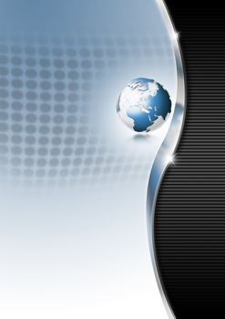 Blue and black business background with blue globe