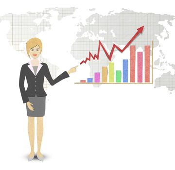 Business Woman papercraft  of a graph showing