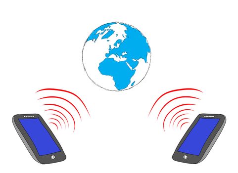 smart phone connect to globe,telecommunica tion concept