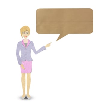 Business woman papercraft   holding a banner
