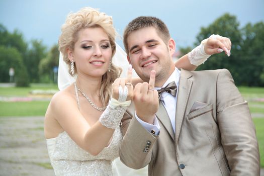 Young married couple in the wedding day