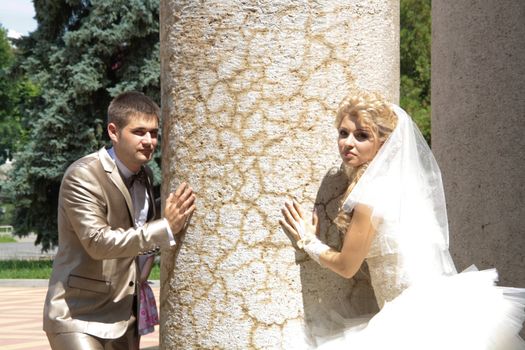 Young married couple in the wedding day