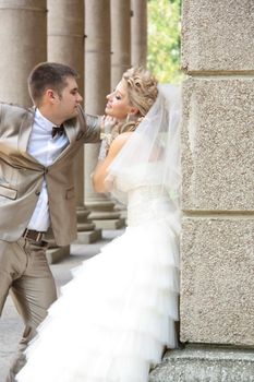 Young married couple in the wedding day