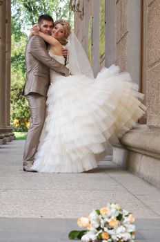 Young married couple in the wedding day