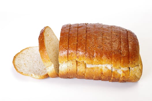 Whole wheat bread on white background