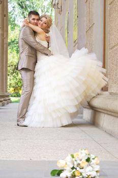 Young married couple in the wedding day