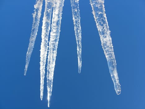 icicles on a background of the blue sky