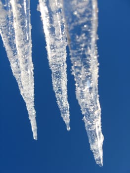 icicles on a background of the blue sky