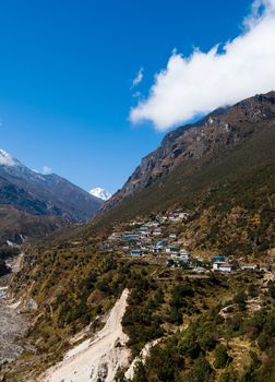 Himalayas Landscape: highland village and mountains. Travel to Nepal