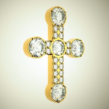 Jewelery: golden cross with diamonds. Custom made and rendered 