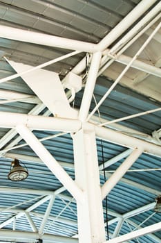 Steel roof of the ferry. View from inside the hull.