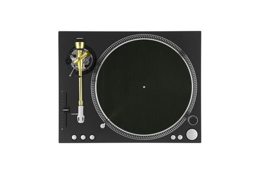 Closeup of vintage turntable, view from above