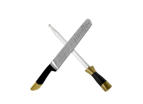 Knife and sharpener isolated on white background