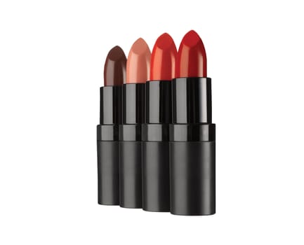 Set of red lipsticks isolated on white background