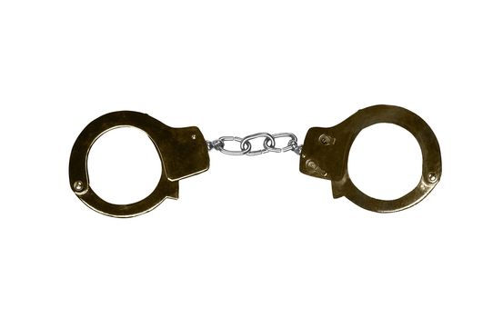 Metal handcuffs isolated on the white background.