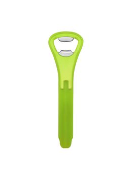 close up of bottle opener on white