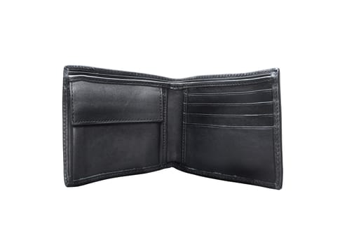 Open black wallet. On a white background.