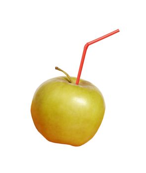 Apple with tubule isolated on white