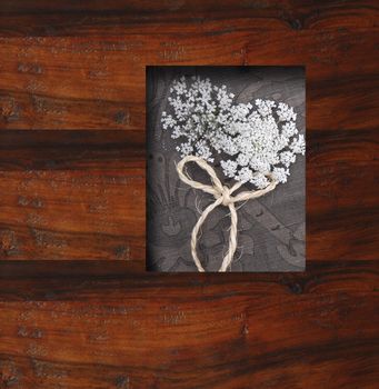 background wooden frame with wildflowers, copyspace