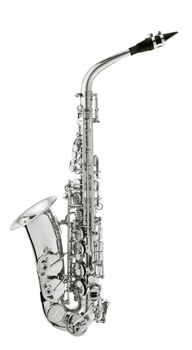 silver saxaphone on the white background