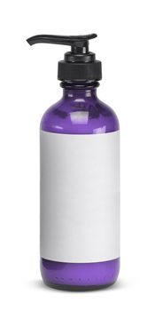 Plastic bottle of skin care product on white background