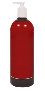Plastic bottle of skin care product on white background