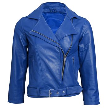 a blue leather jacket