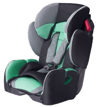 A child's car seat isolated on a white background