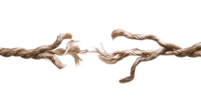 Close up of a breaking rope on white