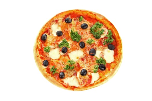 pizza with olives isolated on white
