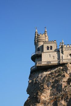 Beautiful small castle named Swallow Nest on the high rock, Crimea, Ukraine