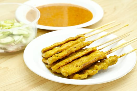 Grilled Pork Satay with Peanut Sauce and Vinegar,Thai food