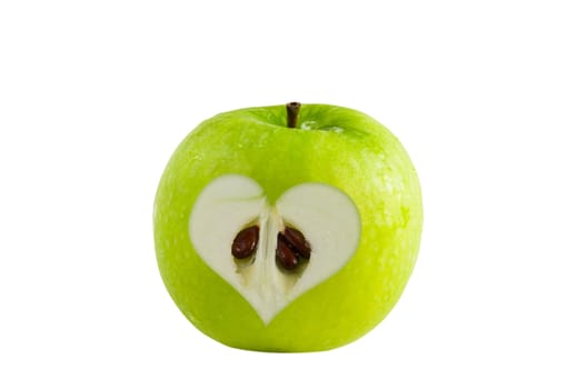 apple with heart shape on white background