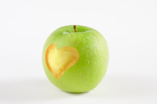 fresh fruits,  green apple with heart shape