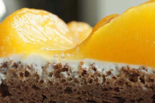 the chocolate biscuit with a peach close up