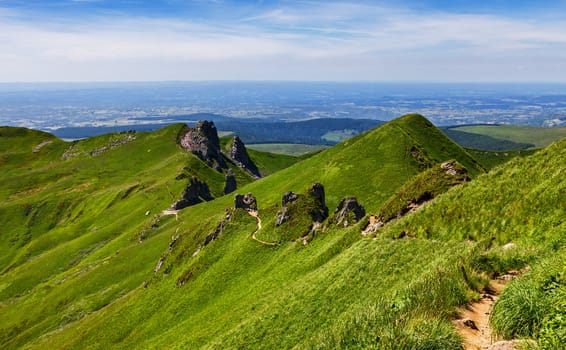 Image of a hiking footpath in Puy de Sancy mountain located in The Central Massif in Central France.