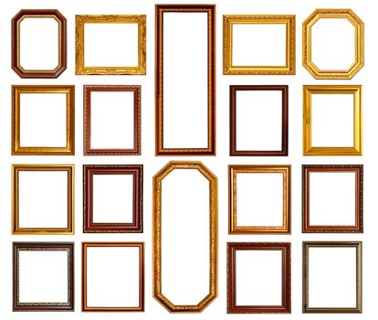 Gold and wood frame Collection on white background
