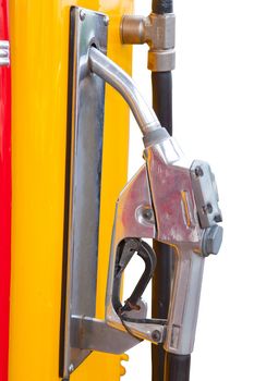 yellow vintage gasoline pump over white background