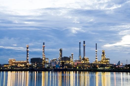 Oil refinery plant in the dawn, Chao Phraya river, Thailand