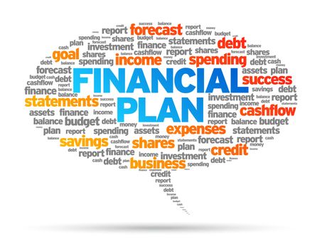 Financial Plan word speech bubble illustration on white background. 