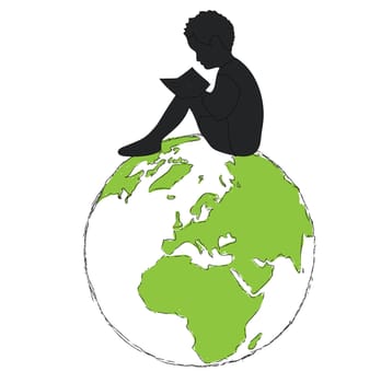 Learning,silhouette Boy reading book in the globe