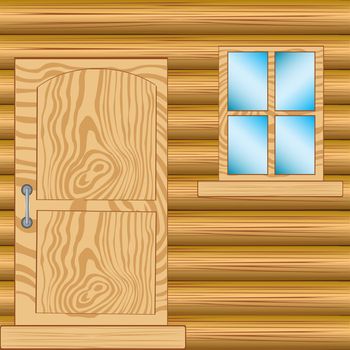 Illustration window and door in house from tree