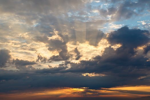 Dramatic Sunset with Red and Gold Clouds near Genoa, Italy