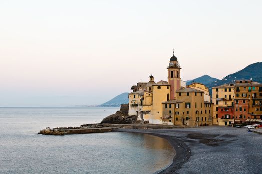 Morning at the Pebble Beach in the Village of Camogli, Italy