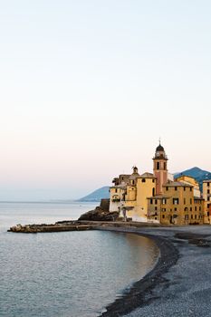 Morning at the Pebble Beach in the Village of Camogli, Italy