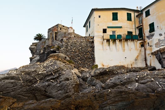 Medieval Castle of Village Camogly in the Morning, Italy