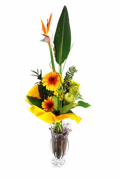 Large flower bouquet in a vase isolated on white