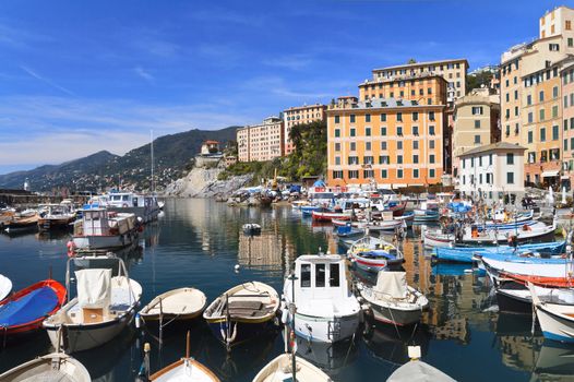Camogli with the characteristic small harbor, Italy