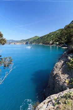 Camogli and Paradiso Gulf frm Punta Chiappa, Liguria, Italy