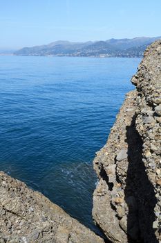 view of Genova Gulf from Punta Chiappa, Liguria, Italy